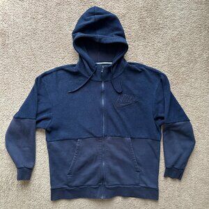 Nike Sweatshirt Mens Large Hoodie Full Zip *Stain* Blue Fleece Pockets